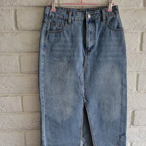Straight Midi Denim Skirt Front Slit Sz 26